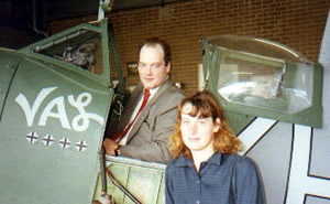 Van's son David Sainsbury in the cockpit of TB 752 in 1990 pictured with his wife Sally